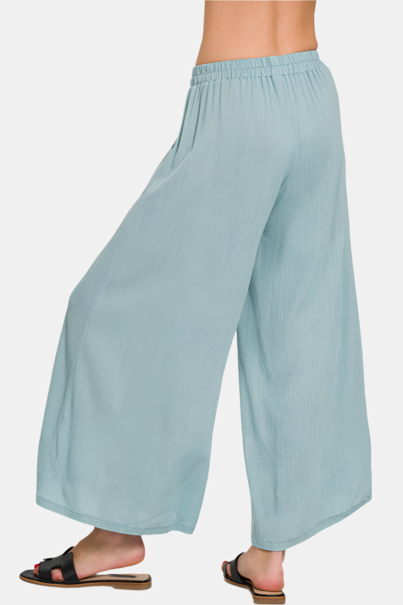 Woven Elastic Band Pants With Pocket / LT ROSE