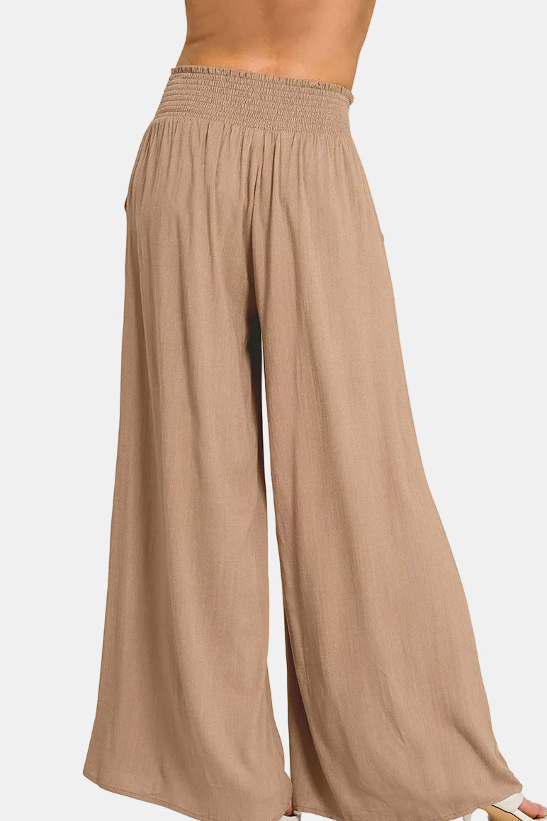 Smocked Waistband Wide Leg Pants / DENIM