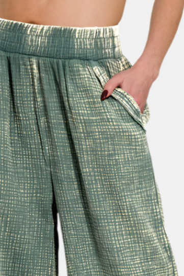 Washed Double Gauze Elastic Band Waist Pants / ASH JADE