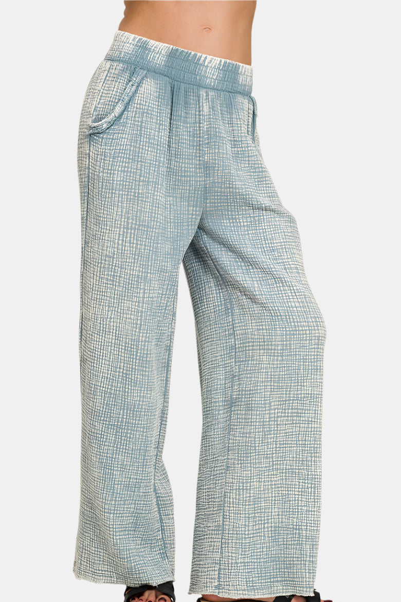 Washed Double Gauze Elastic Band Waist Pants / BLUE GREY