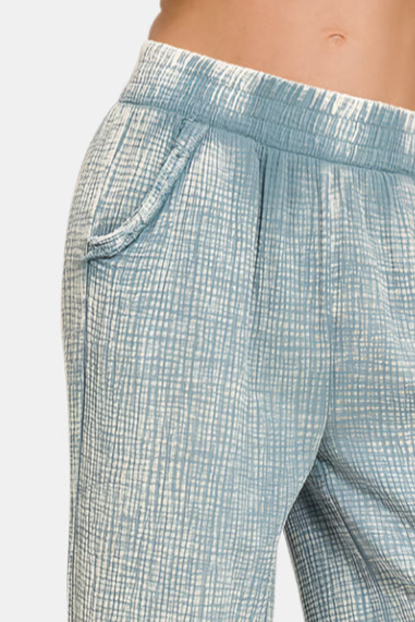 Washed Double Gauze Elastic Band Waist Pants / BLUE GREY