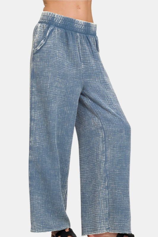 Washed Double Gauze Elastic Band Waist Pants / DUSTY BLUE