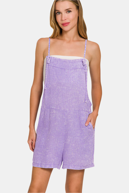 Washed Linen Knot Strap Romper / LAVENDER