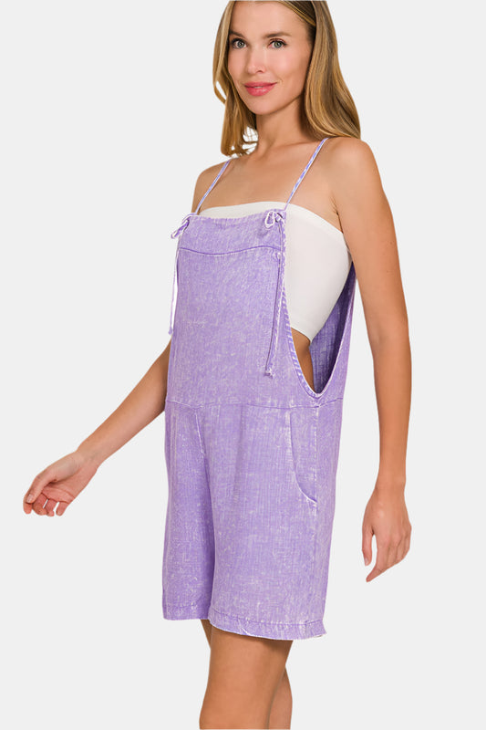 Washed Linen Knot Strap Romper / LAVENDER