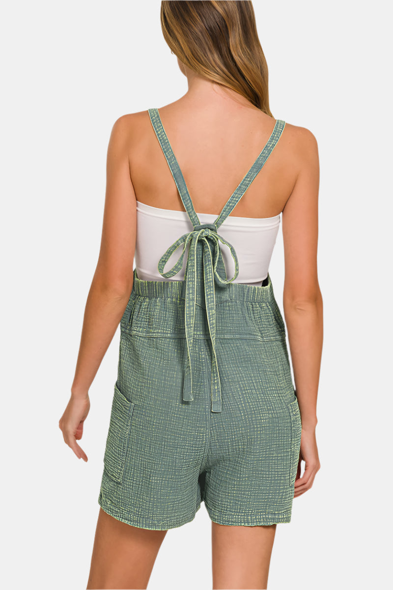 Washed Double Gauze Tie Back Romper / DUSTY TEAL