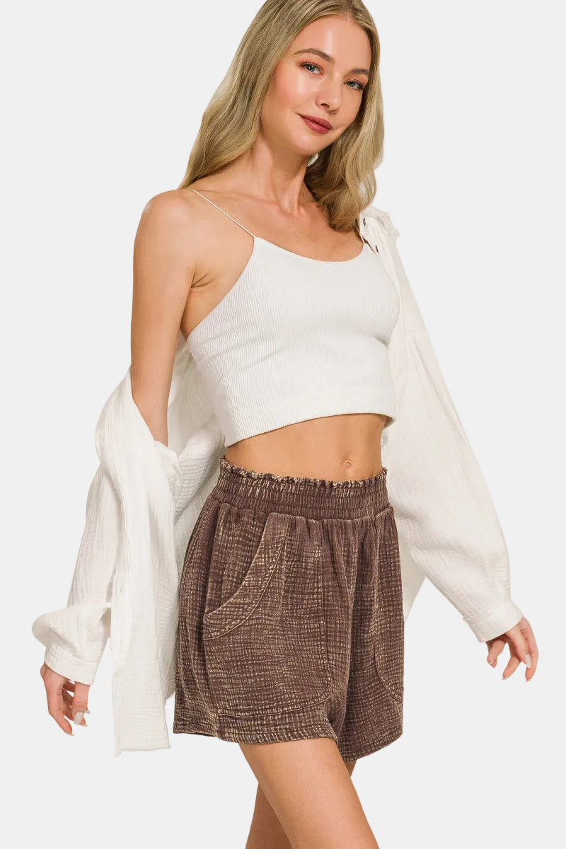 Washed Double Gauze Short Pants / ASH MOCHA