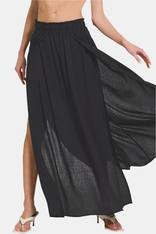 Woven Crinkle Gauze Long Skirt / BLACK
