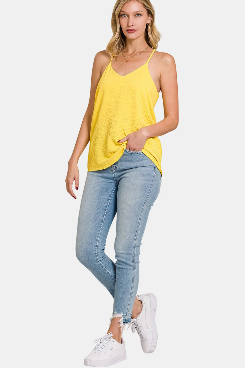 Adjustable Strap V-Neck Cami Top / CORNFLOWER BLUE