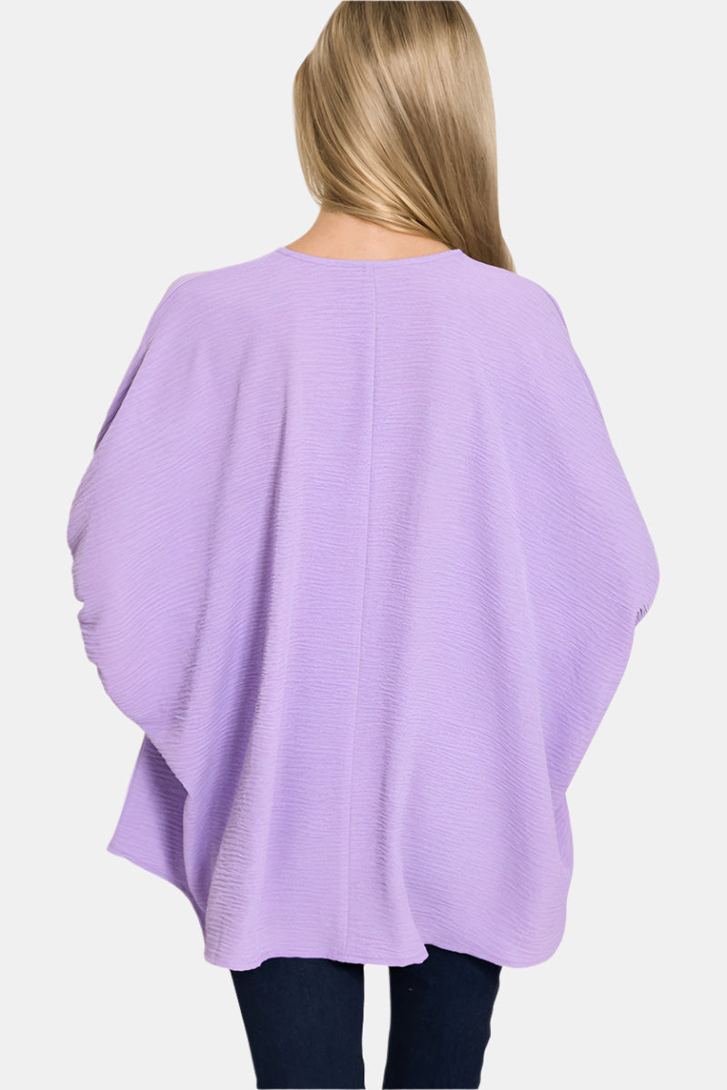 Woven Airflow V-Neck Puff Half Sleeve Top / BLUE GREY