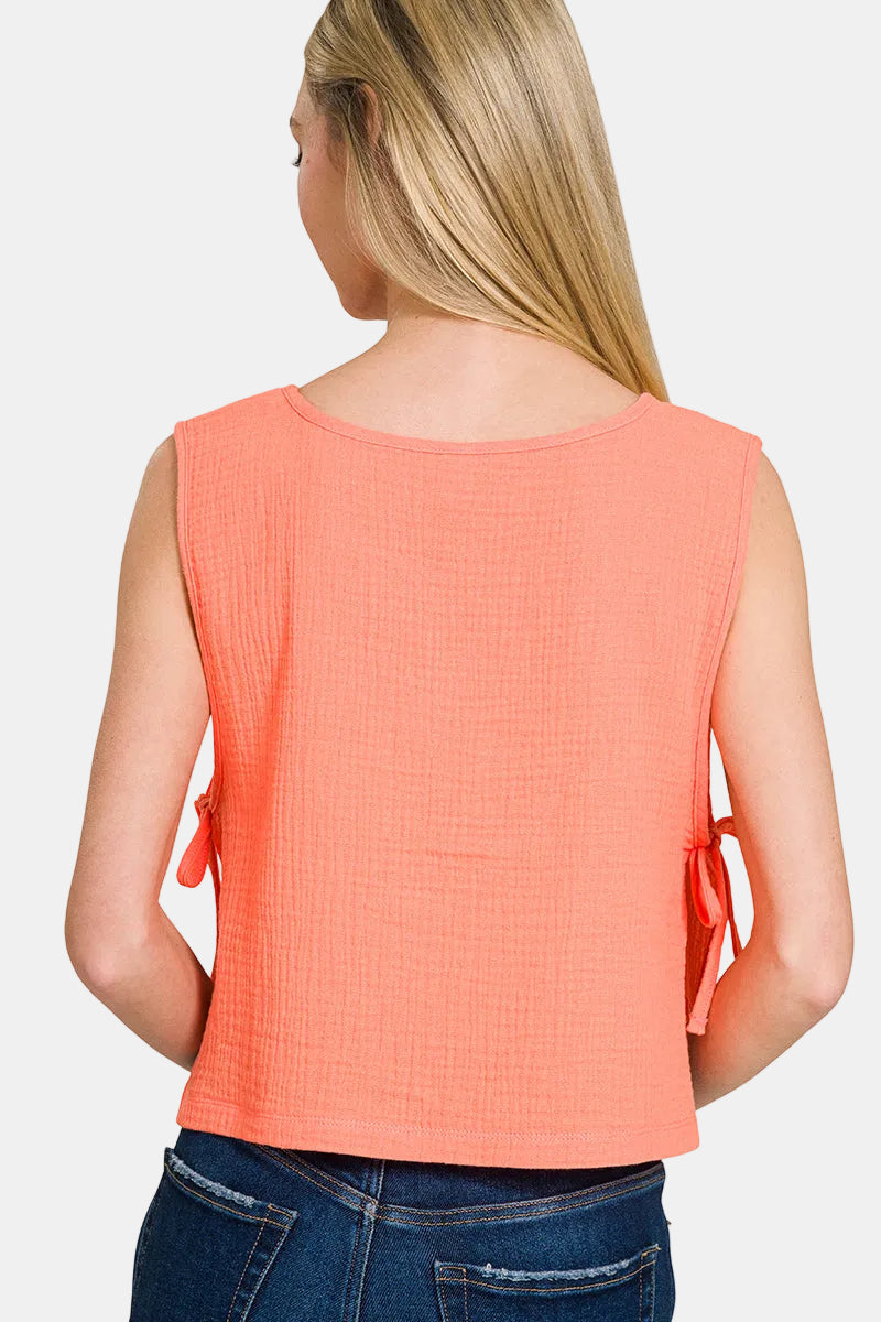 Double Gauze Side Tie Sleeveless Top / B LAVENDER