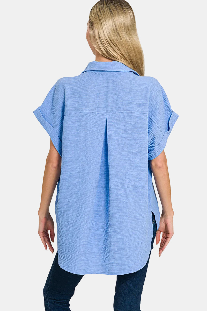 Woven Airflow Button Down Shirt / RUBY