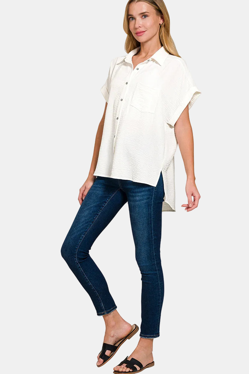 Woven Airflow Button Down Shirt / RUBY