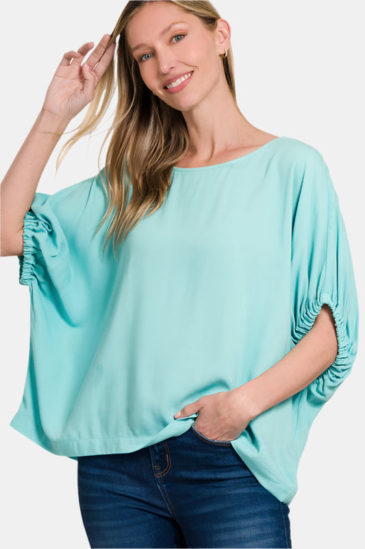 Woven Oversized Boxy Top / DUSTY TEAL