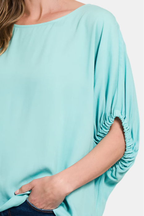 Woven Oversized Boxy Top / DUSTY TEAL