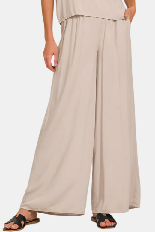 Woven Short Sleeve & Long Pants Set / ASH MOCHA