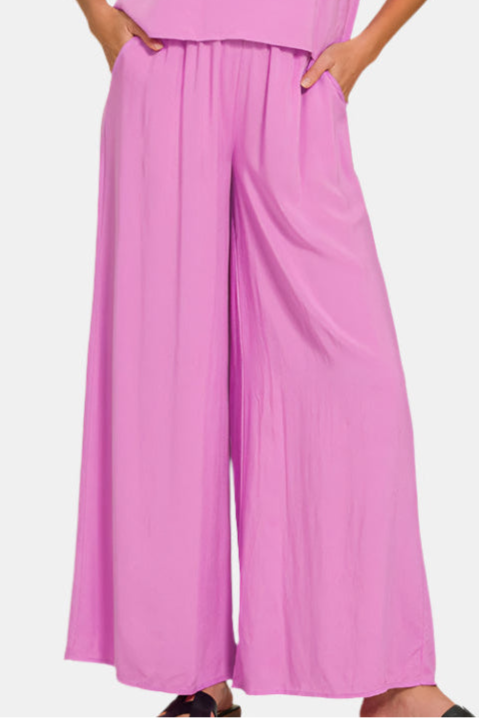 Woven Short Sleeve & Long Pants Set / BRIGHT MAUVE