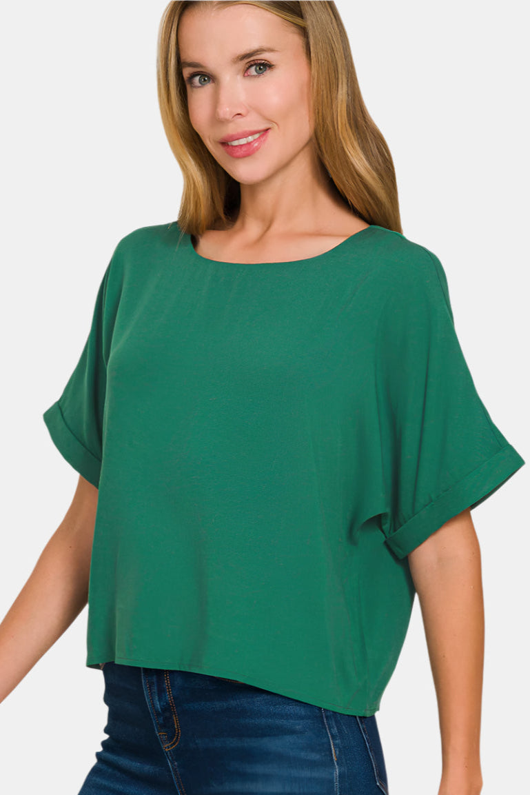 Woven Short Sleeve & Long Pants Set / DK GREEN