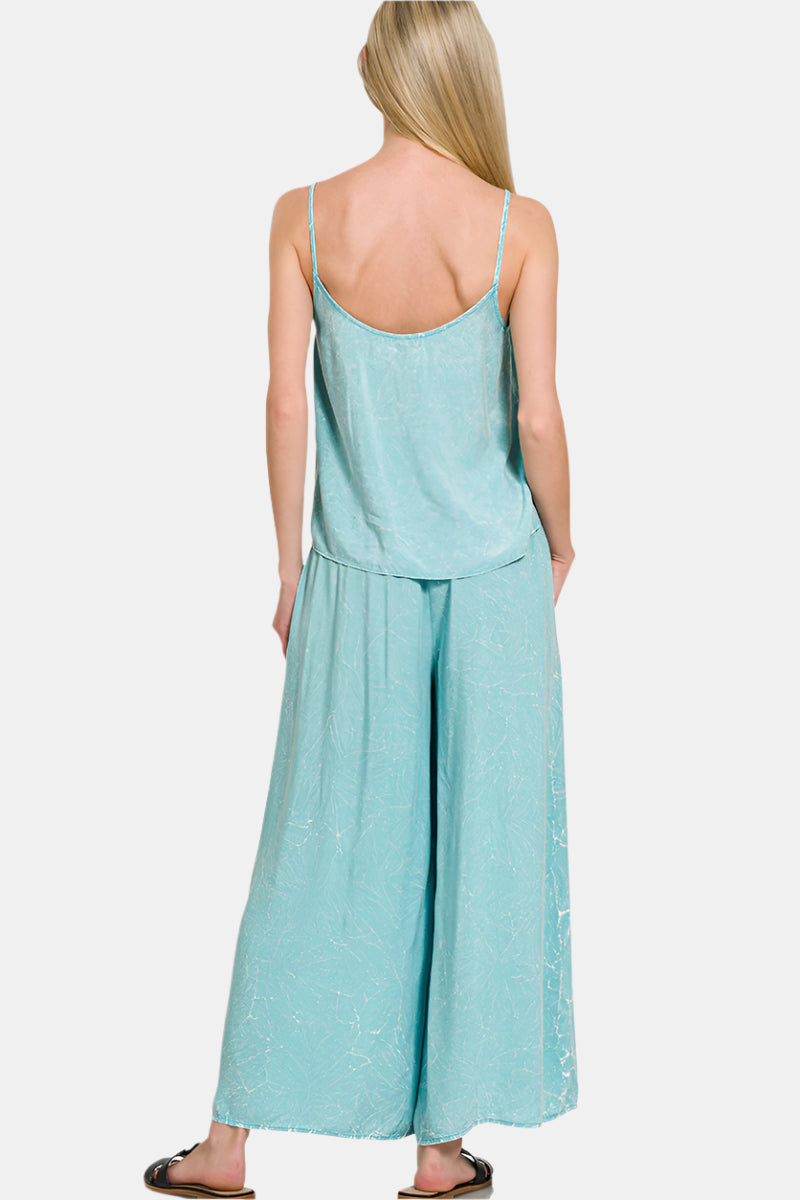 Woven Crinkle Acid Washed Cami & Pants Set / DUSTY TEAL