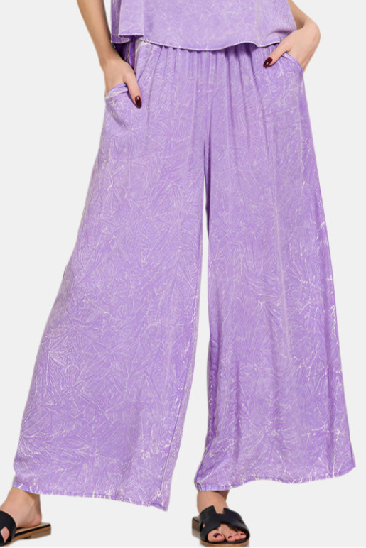 Woven Crinkle Acid Washed Cami & Pants Set / LAVENDER
