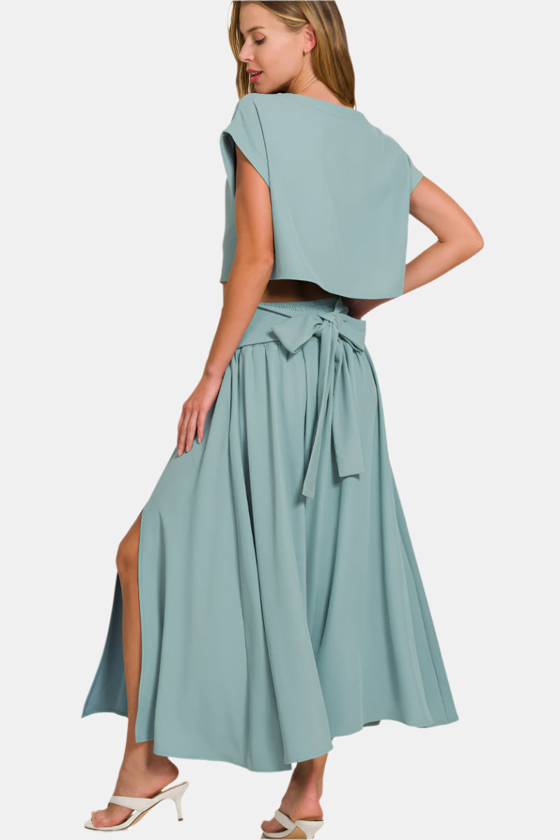 Heavy Woven Span Crop Tee & Skirt Set / LT NAVY