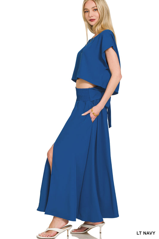 Heavy Woven Span Crop Tee & Skirt Set / LT NAVY