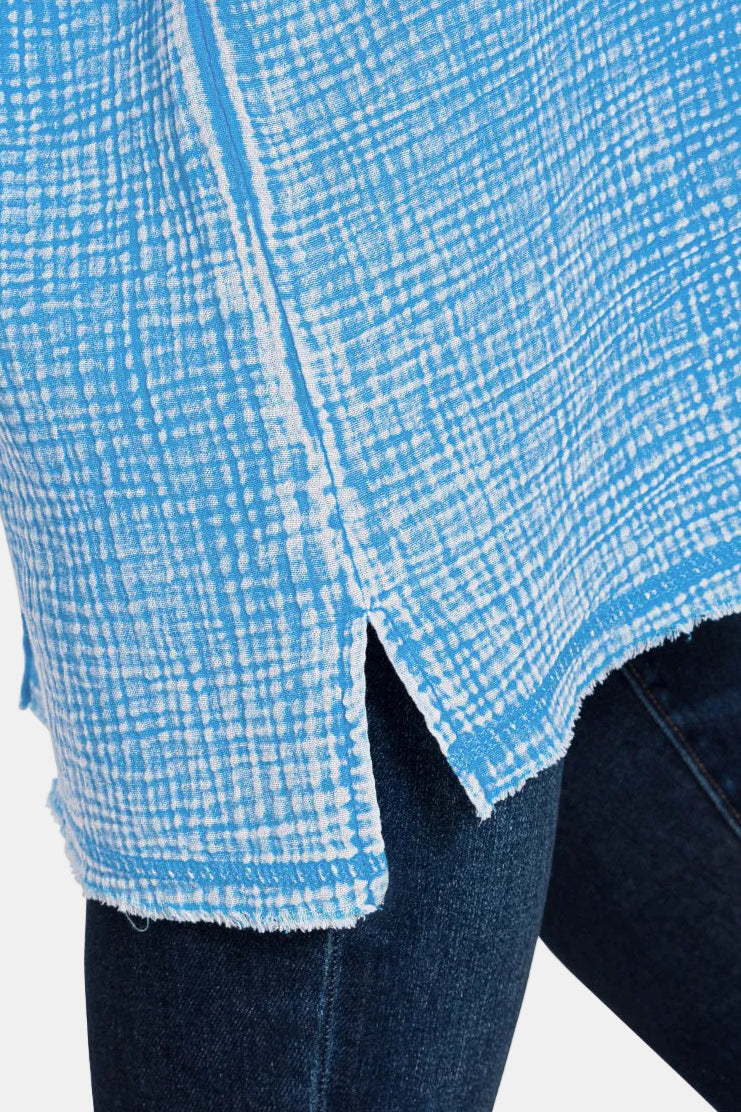 Acid Washed Double Gauze Round-Neck Cuffed Short Sleeve Tee / ASH JADE