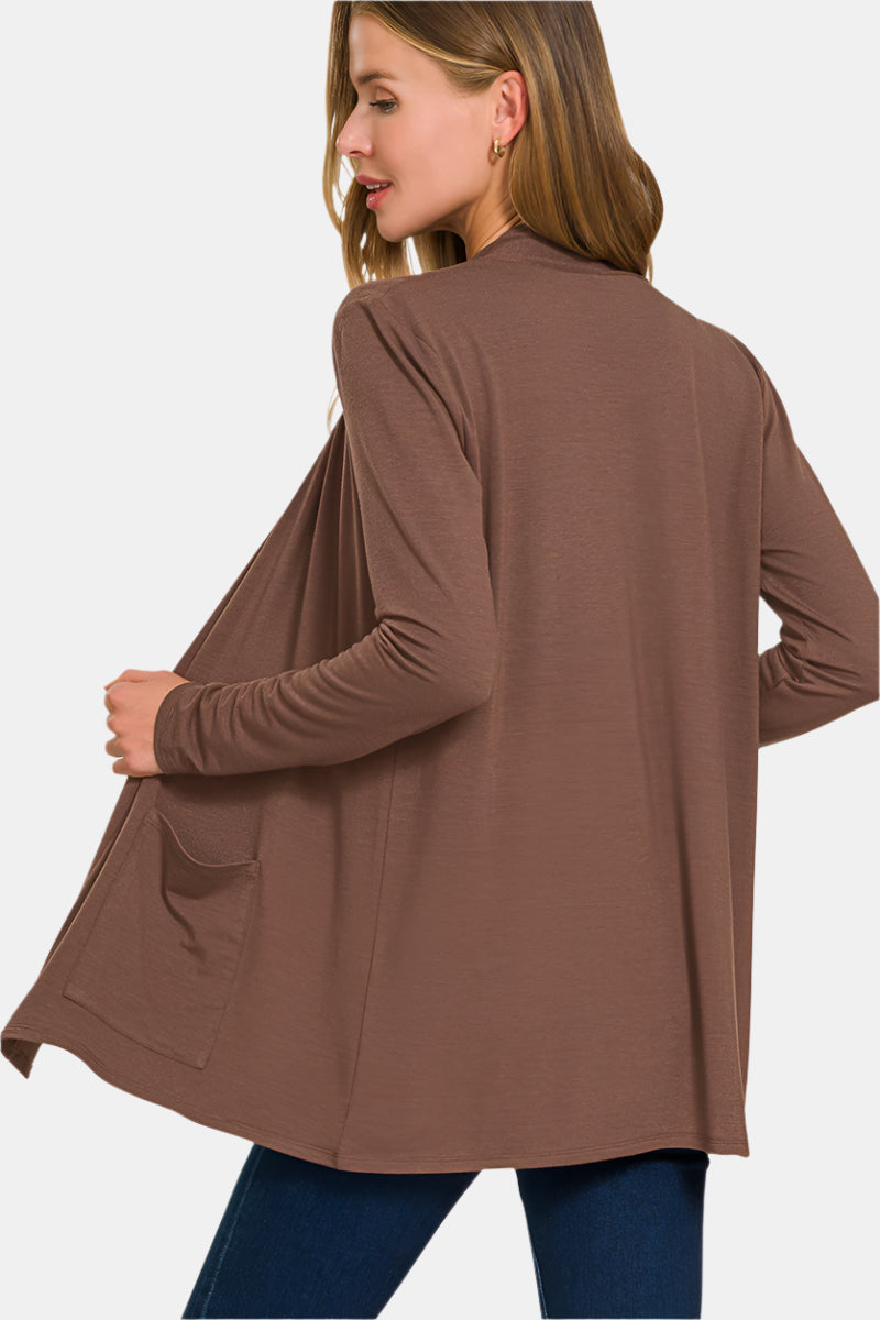 Slouchy Lightweight Open Front Pocket Cardigan / BLUE GREY