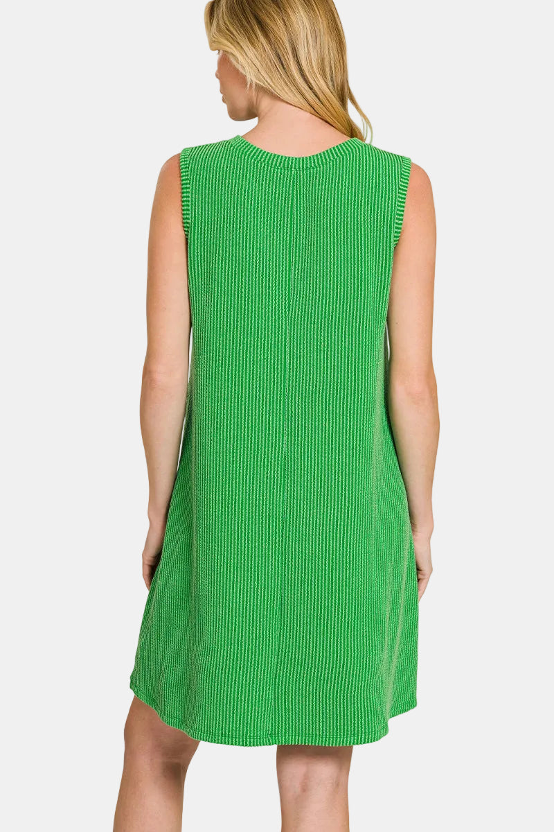 Raised Rib Sleeveless Mini Dress / FUCHSIA