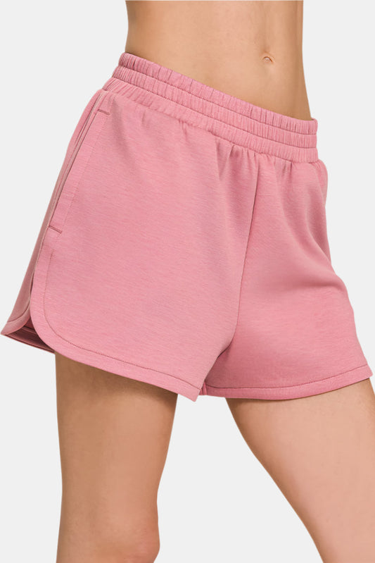 Scuba Elastic Waistband Dolphin Shorts / LT ROSE