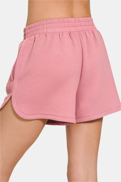Scuba Elastic Waistband Dolphin Shorts / LT ROSE