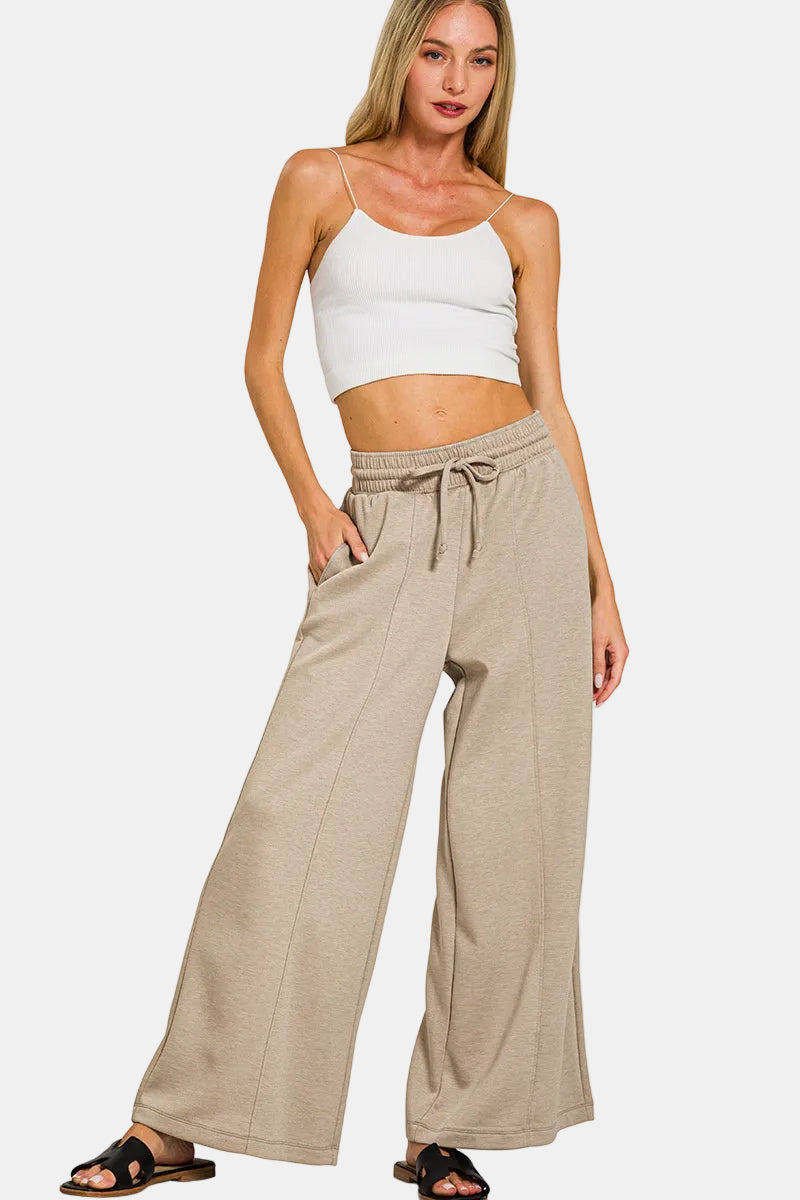 Scuba Drawstring Wide Leg Pants / H GREY