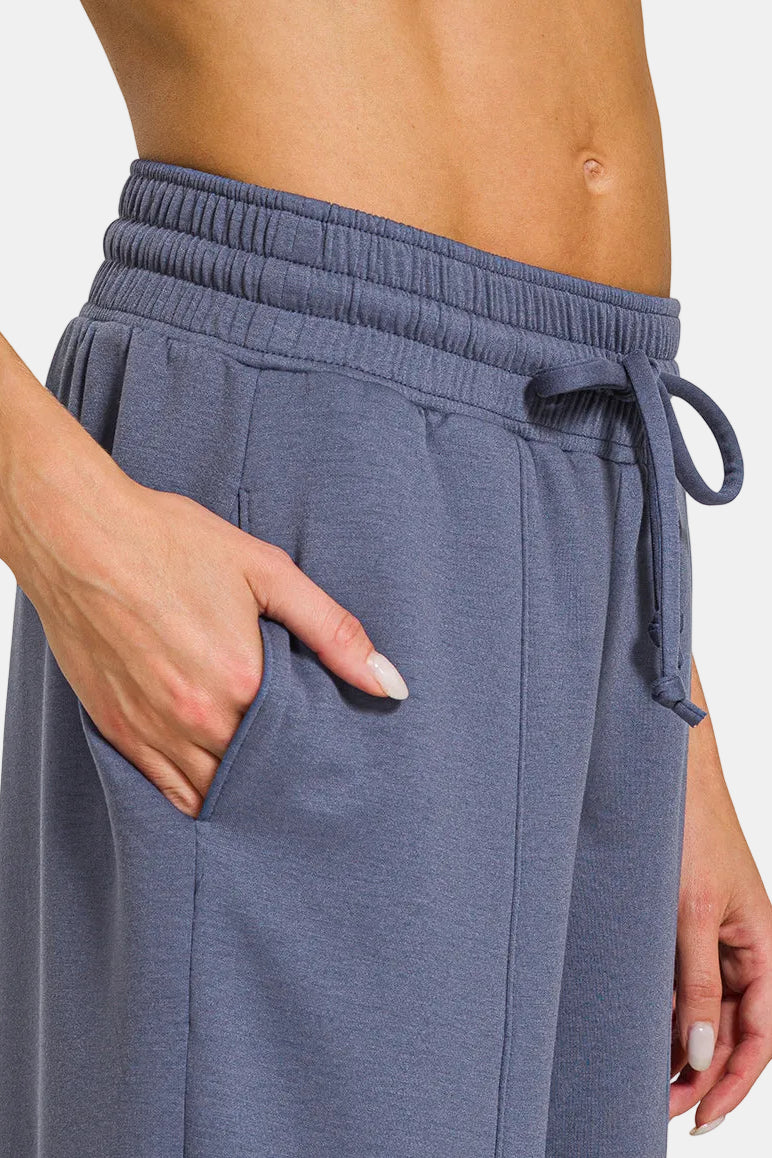 Scuba Drawstring Wide Leg Pants / H GREY