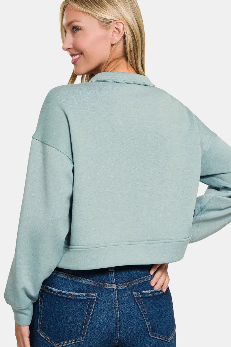 Scuba Half Zip Pullover With Kangaroo Pockets / DUSTY GREEN