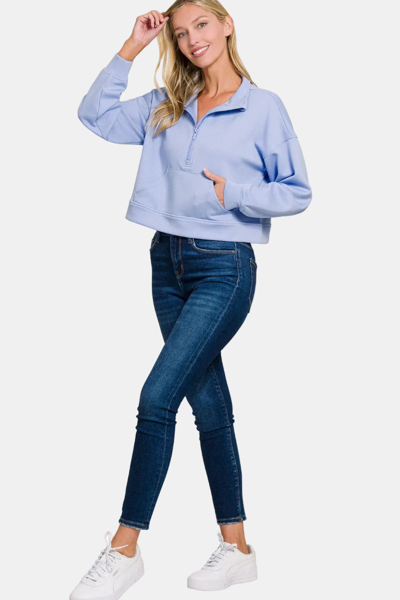 Scuba Half Zip Pullover With Kangaroo Pockets / DUSTY GREEN