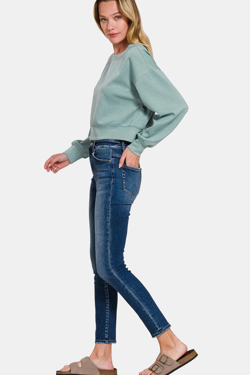 Scuba Cropped Boat Neck Pullover Sweatshirt / RUBY