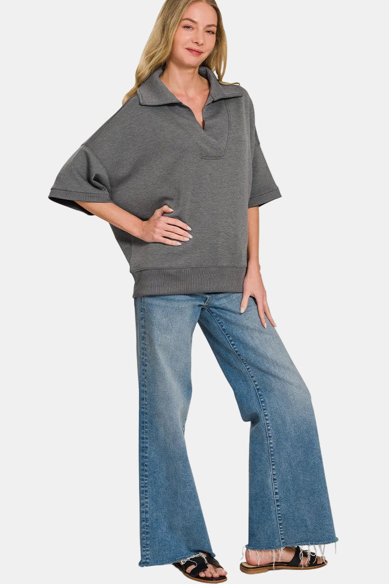 Scuba Collared Short Sleeve Pullover / DUSTY GREEN