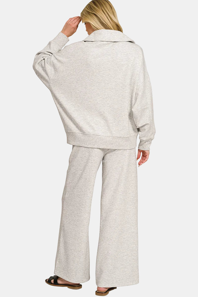 Scuba Collared Pullover & Center Seam Pants Set / BLACK