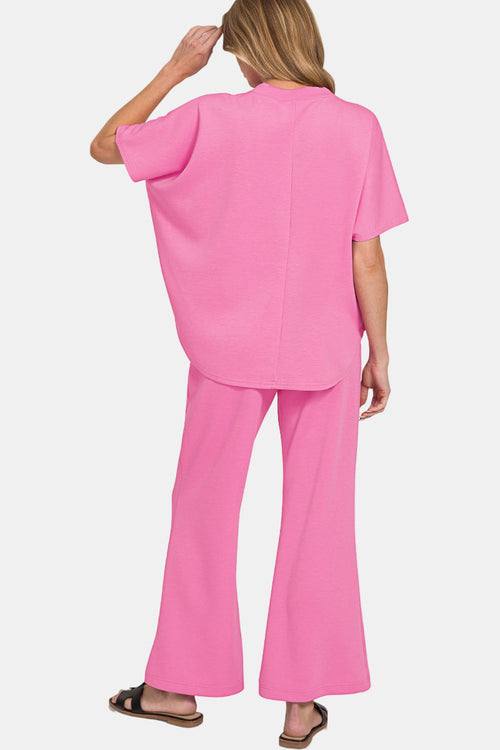 Scuba Curved Hem Top & Pants Set / COCOA