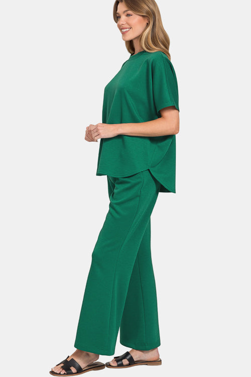 Scuba Curved Hem Top & Pants Set / COCOA