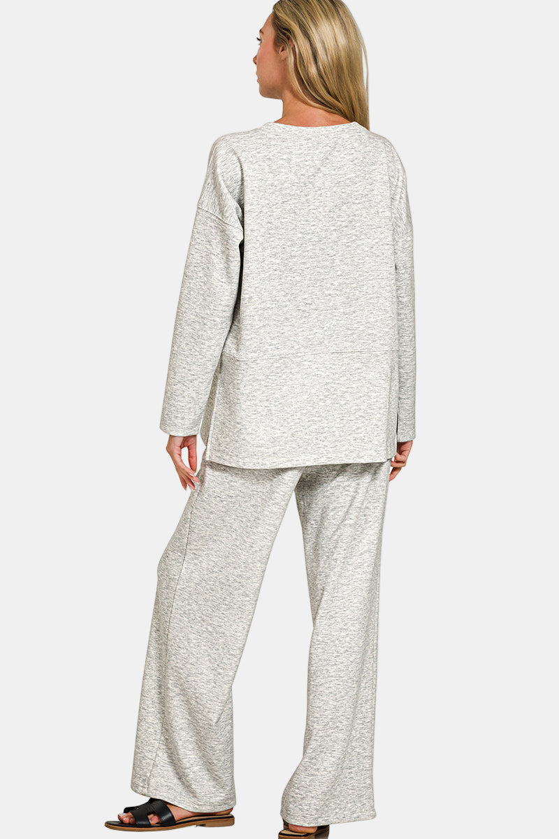 Scuba Side Slit Top & Pants Set / H GREY