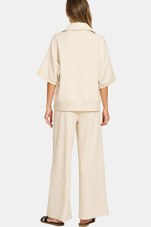 Scuba Collared Short Sleeve Pullover & Center Seam Pants Set / CHARCOAL