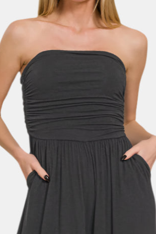 Double Layered Strapless Tube Top Jumpsuit / BLACK