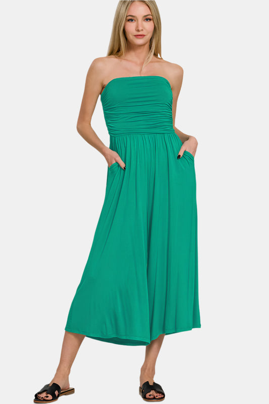 Double Layered Strapless Tube Top Jumpsuit / K GREEN