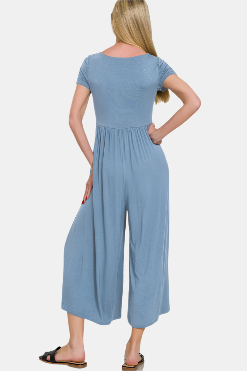 Double Layered Short Sleeve Jumpsuit / HOT PINK