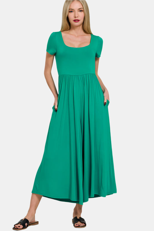 Double Layered Short Sleeve Jumpsuit / K GREEN