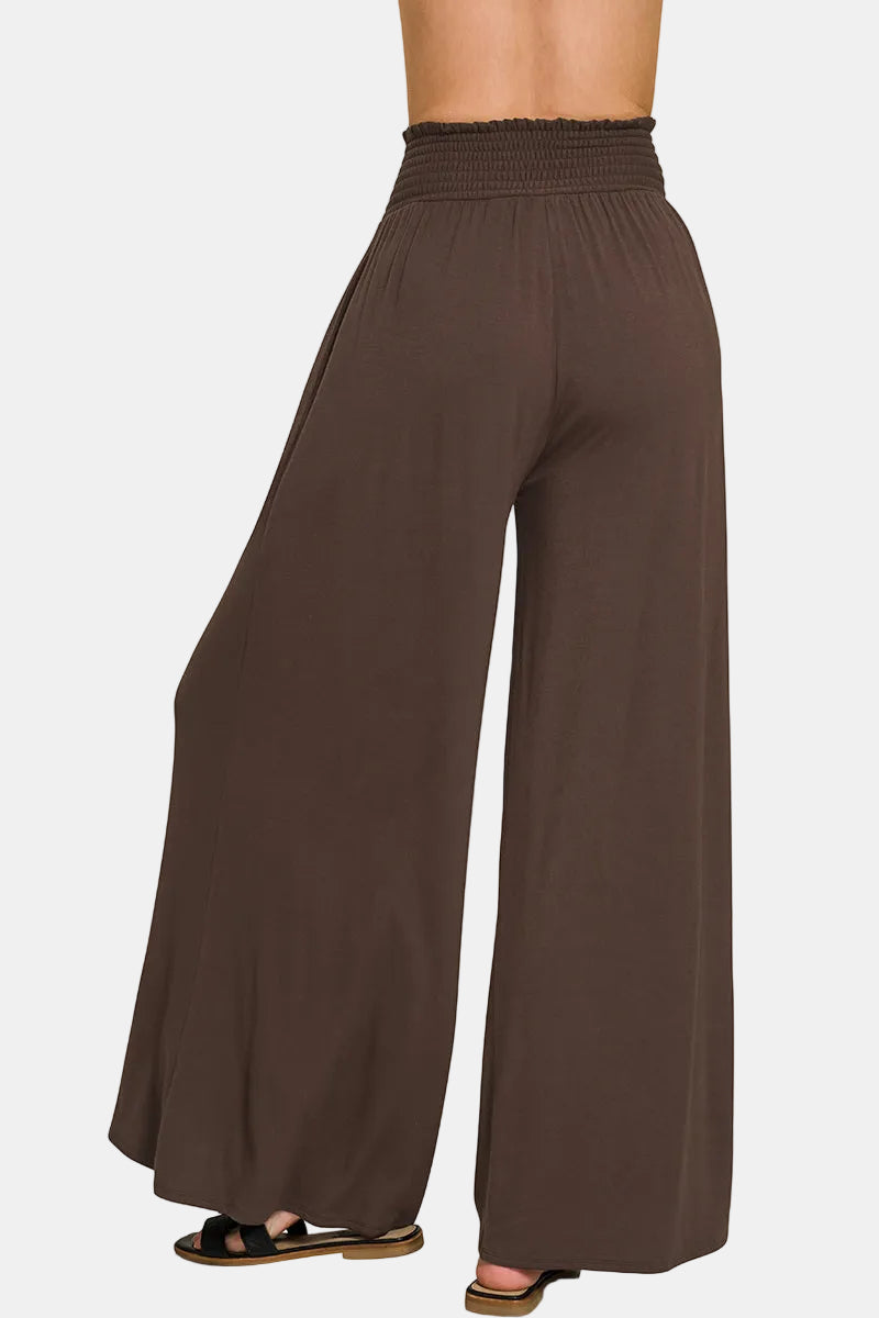 Smocked Waist Wide Leg Palazzo Pants / BLACK