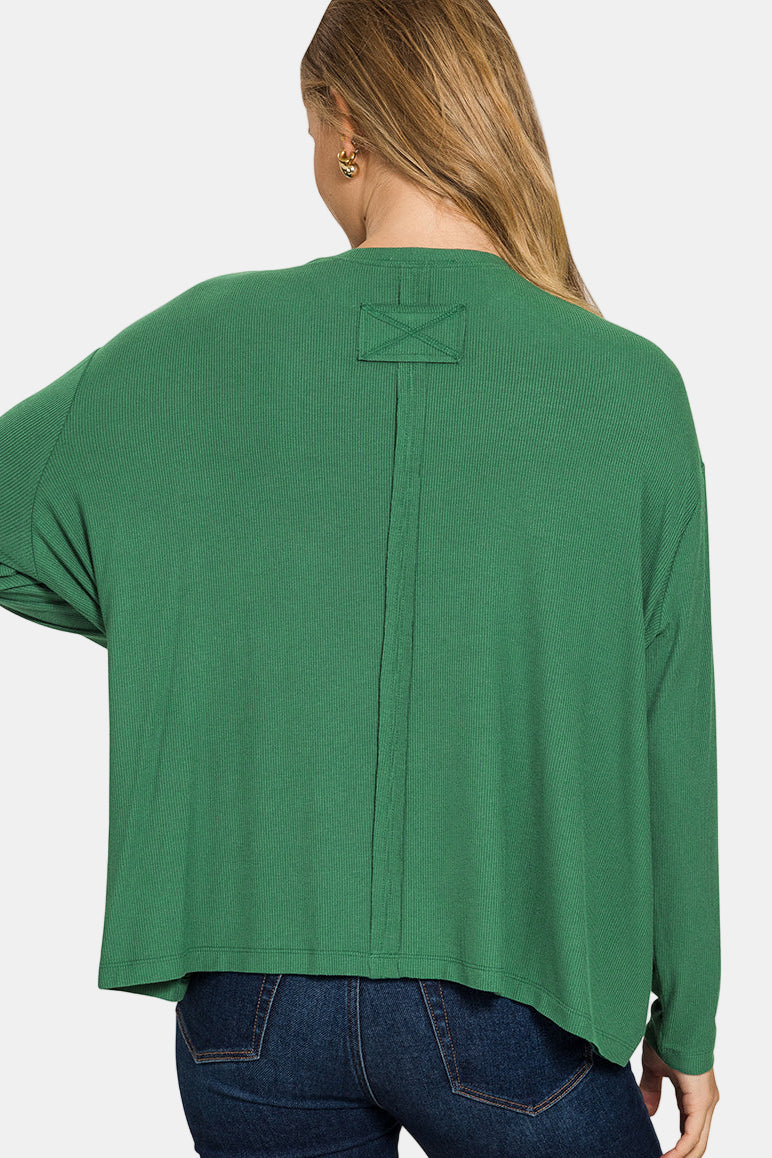 Ribbed Rayon Span Dolman Sleeve Top / DEEP CAMEL