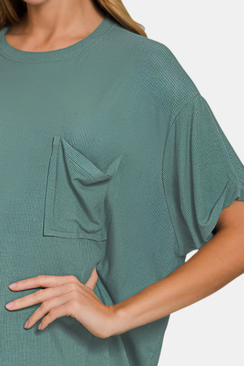 Oversized Ribbed Round Neck Short Sleeve Tee / ASH JADE