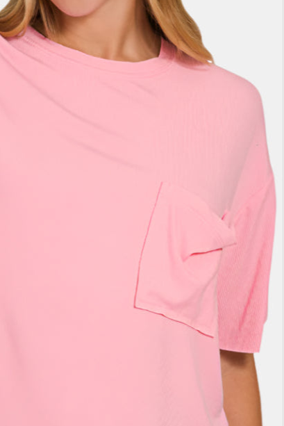 Oversized Ribbed Round Neck Short Sleeve Tee / DK PINK