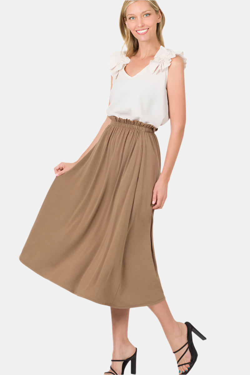 Paperbag Waist Midi Skirt With Pockets / BLACK